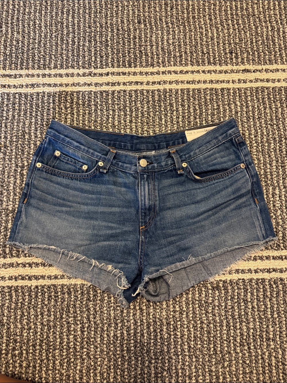 rag & bone Blue Denim Frayed Hem Jean Shorts
